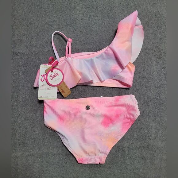 NEW Justice Girls 2 Piece Ruffle Shoulder Tie Dye Bikini Swimsuit XS - Picture 3 of 6